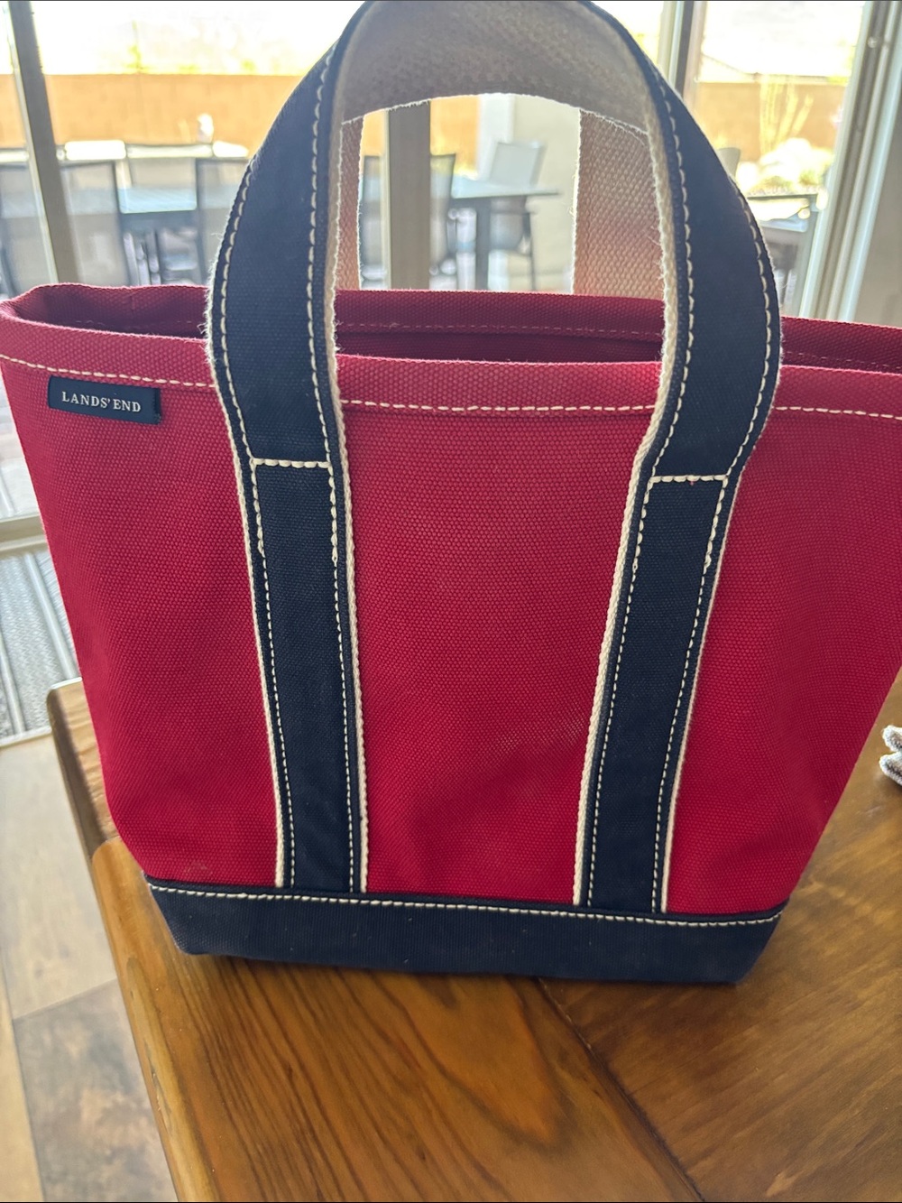 Lands' End Navy & Red Canvas Bag Small